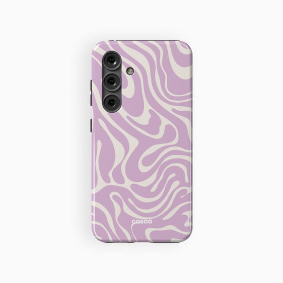 Pink Wavy Swirls Phone Case, Cream Abstract Lines Pattern for