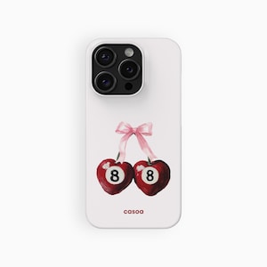Coquette Cherry 8 Ball Phone Case, Cute Y2K Bows | For iPhone 17 Pro Max Air Case, iPhone 16 15 14 13 Pro Max Plus, MagSafe Phone Case