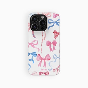 Coquette Cute Bows Phone Case, Preppy Blue Pink Ribbon | For iPhone 16e Case, iPhone 16 15 14 13 12 Pro Max Plus Mini, MagSafe Phone Case