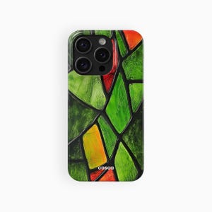 Green Stained Glass Phone Case, Vintage Mosaic Tiles | For iPhone 16e Case, iPhone 16 15 14 13 12 Pro Max Plus Mini, MagSafe Phone Case