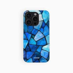 Blue Stained Glass Phone Case, Vintage Mosaic Tiles | For iPhone 16e Case, iPhone 16 15 14 13 12 Pro Max Plus Mini, MagSafe Phone Case