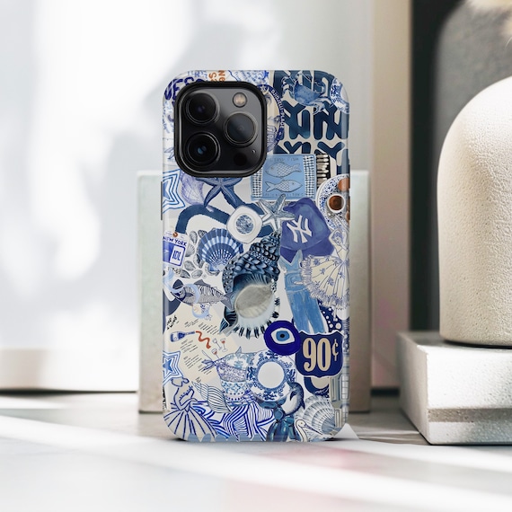 COQUETTE PREPPY BLUE Collage Phone Case, Scrapbook | For iPhone 17 16 15 14 Pro Max MagSafe, Galaxy S25 S24 S23 Ultra, Pixel 9 8 7 6 Pro