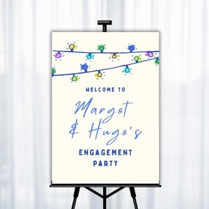 婚約パーティー ウェルカム サイン テンプレート | イベント パーティー サイン | 結婚式 ウェルカム サイン 誕生日 独身パーティー カスタム サイン テンプレート フェアリー ライト 07