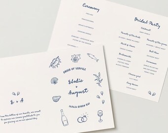 WEDDING CEREMONY BOOKLET Template | Order of Service Booklet | Sea, ocean, beach, coastal, nautical inspired wedding illustrations 34