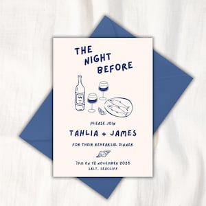Wedding Rehearsal Dinner Invitation Template | The night before invitation, hand drawn seafood beach ocean wedding dinner party invite
