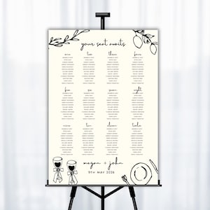 WEDDING SEATING CHART Template Sign | Hand Drawn French Italian Tuscan Winery Inspired Themed Wedding Seating Plan Event Sign Table Plan 16