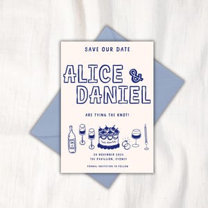 SAVE THE DATE Template Invitation | Hand drawn wedding save our date champagne cocktail cake | Fun Modern Quirky Unique Engagement Invite 41