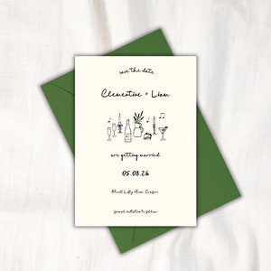 Illustrated SAVE THE DATE Template Invitation | Hand drawn black and white scribble drawings | Editable invite template cute fun
