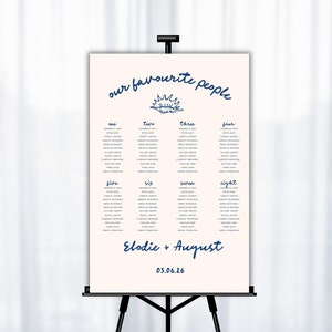 Modelo de placa de assentos para casamento | Praia desenhada à mão Oceano Mar Litoral Costeiro Náutico Destino Casamento | Placa de evento de plano de assentos 34