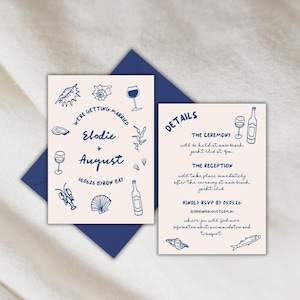 HOCHZEIT EINLADUNG SET Vorlage | Handgezeichnete Meer, Ozean, Strand, Küste, nautisch inspirierte Hochzeit Illustrationen und handgeschriebener Schrift 34