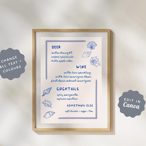 DRINKS BAR SIGN Template | Coastal Seaside Sea Ocean Island Nautical Wedding Engagement | Destination Wedding | Bar Menu Drinks Menu Fun 22
