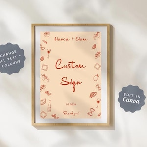 CUSTOM ZEICHEN Vorlage | Handgezeichnetes italienisch inspiriertes Hochzeitsschild | Karten und Geschenke, Wunsch gut unterzeichnen kleines Ereigniszeichen 13