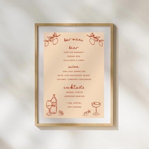 de menu | Mariage méditerranéen de fiançailles toscane dessinée à la main sur le thème de l'italien vin et bière | Bar Cocktails Boissons Menu 13