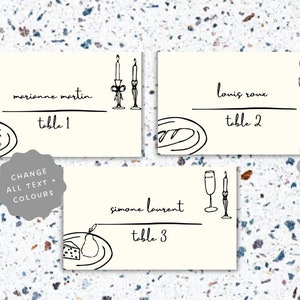 Plantilla de tarjeta de lugar / Tarjetas de lugar individuales editables / Tarjetas de nombre personalizadas para mesas de boda / Inspiración francesa mediterránea 16