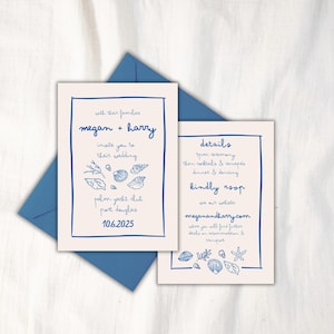 HOCHZEITSEINLADUNG SET | Hochzeit Handgezeichnete Laden Vorlage | Sea Seaside Ocean Beach Nautical Bestimmungsort Hochzeit | Kritzel Wunderlich 02