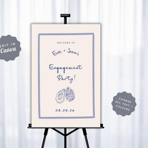 Modello di cartello di benvenuto per festa di fidanzamento / Conchiglie nautiche disegnate a mano con ostriche, oceano, spiaggia, isola, mare, cartello per matrimonio, cartello per evento 26