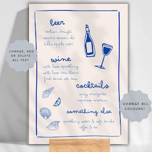 DRINKS BAR SIGN Template | Coastal Seaside Sea Ocean Island Nautical Wedding Engagement | Destination Wedding | Bar Menu Drinks Menu Fun 02