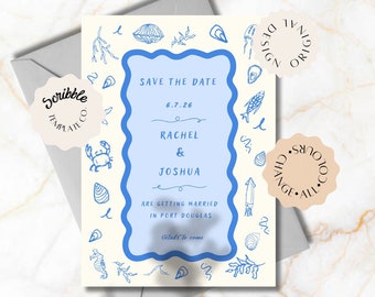 SAVE THE DATE Invitation Template | Destination Wedding Template | Beach Wedding | Island | Elope | Sea Themed Wedding Ocean 02