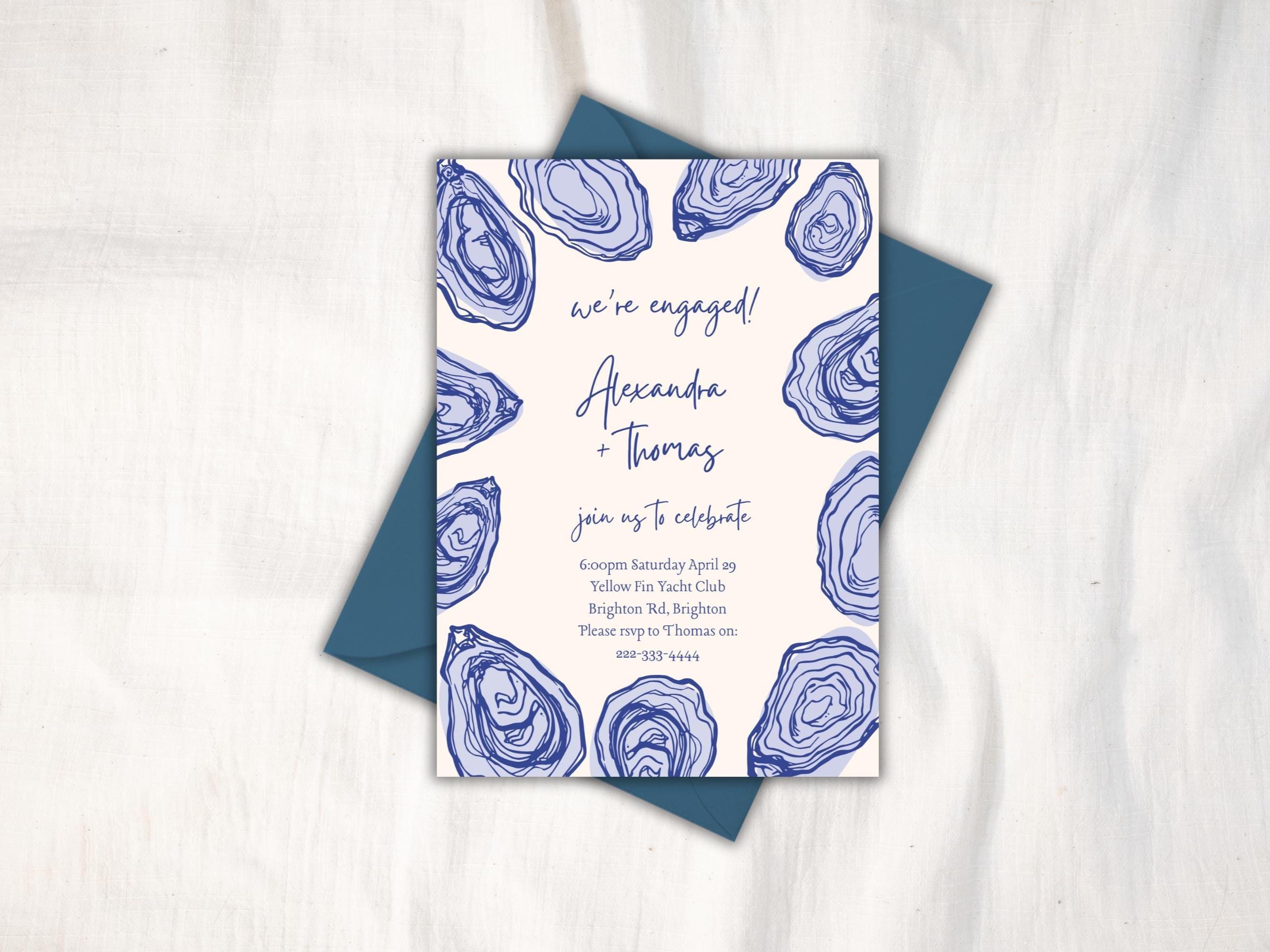 Oyster Engagement Party Template Invitation | Hand Drawn Oyster