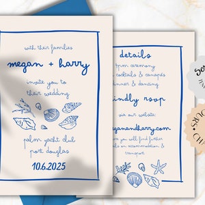 WEDDING INVITATION SET Wedding Hand Drawn Invite Template Sea Seaside ...