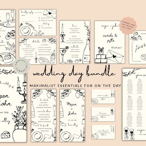MODELLO GIORNO DEL MATRIMONIO Pacchetto / Invito disegnato a mano Menu Insegna barra Segnaposto Tabella dei posti Piano Italiano Francese Divertimento Mediterraneo 16