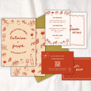 SET D'INVITATION DE MARIAGE | Faire-part de mariage italien italien méditerranéen dessiné à la main | Détails recto-verso réponse rsvp 13