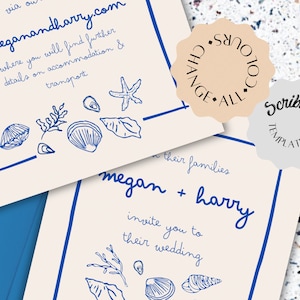 WEDDING INVITATION SET Wedding Hand Drawn Invite Template Sea Seaside ...