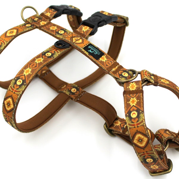 Dog anti escape harness, triple harness, safe harness, dog harness, greyhound harness, brown dog harness, dog accessories, ethnic harness