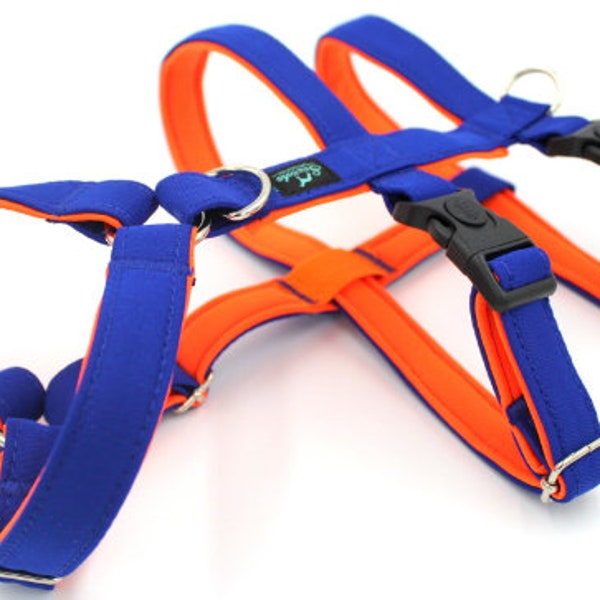 Blue - orange dog anti escape harness, triple harness, safe harness, dog harness, greyhound harness, dog harness, dog accessories, dog vest
