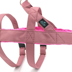 Pink solid norway dog anti escape harness, triple harness, safe harness, dog harness, greyhound harness, dusty rose harness, whippet harness