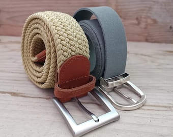 Coffret - 1 ceinture en cuir + 1 ceinture tressée - élastique, fabrication française, taille unique.