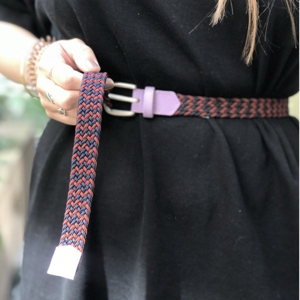 Ceinture tressée élastique femme, cuir véritable, taille unique, fabrication française