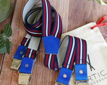 Mens Striped Elastics Suspenders - Wedding Suspenders - Groomsmen Suspenders - Ring Bearer Outfit - Gift For Him - Made in France