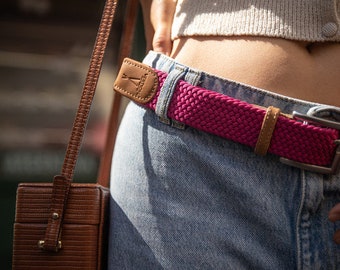 Ceinture tressée élastique femme, cuir véritable, taille unique, fabrication française