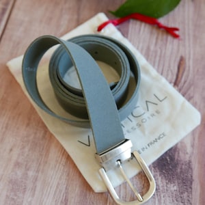Vertical split leather belt, Unisex Accessory Grey - Cowhide leather belt - Eco-friendly - Made in France.