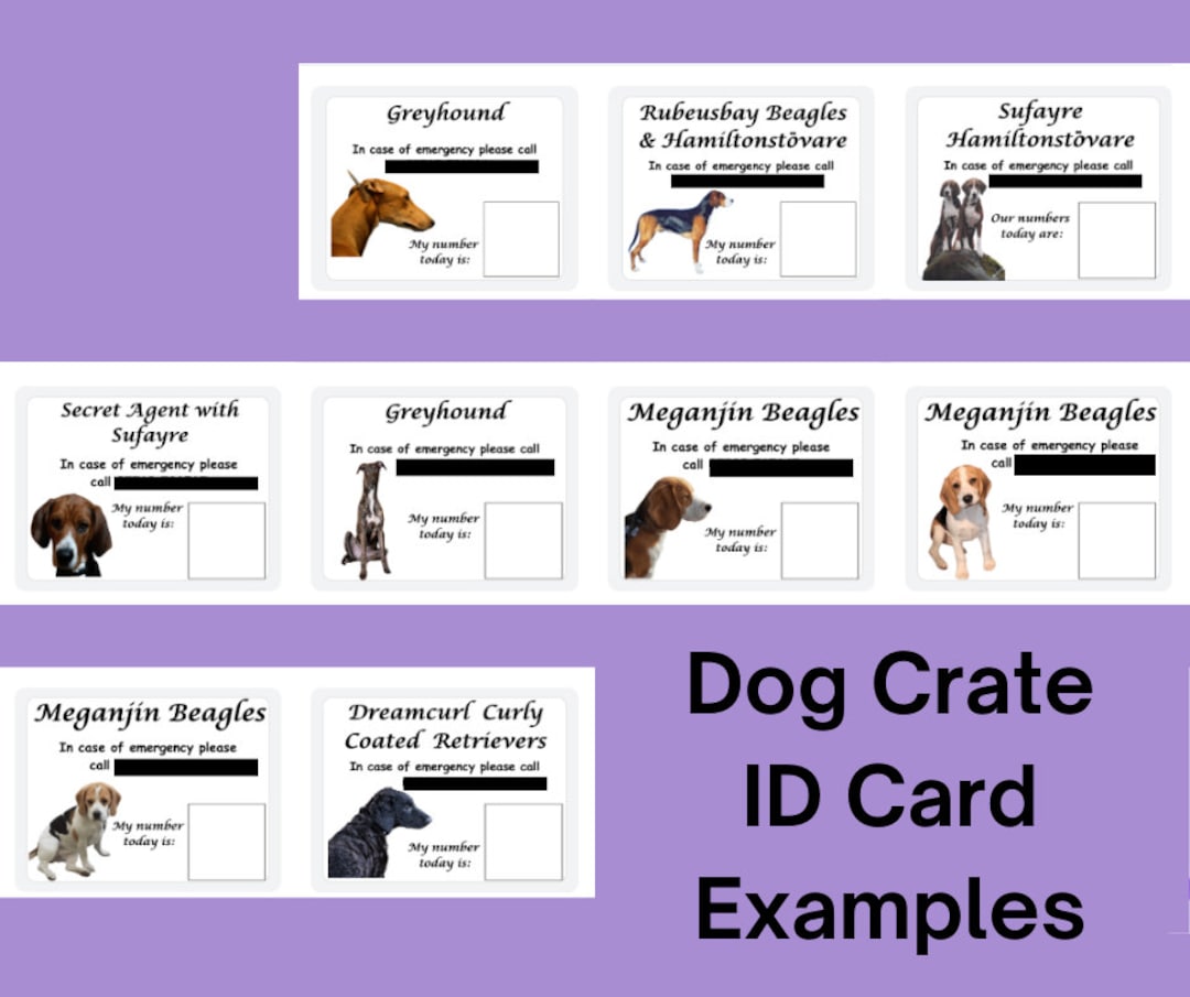 Personalized Dog Crate ID Card: Agility, Kennel Club, Emergency - Etsy UK - Custom Engraved Dog Crate Id