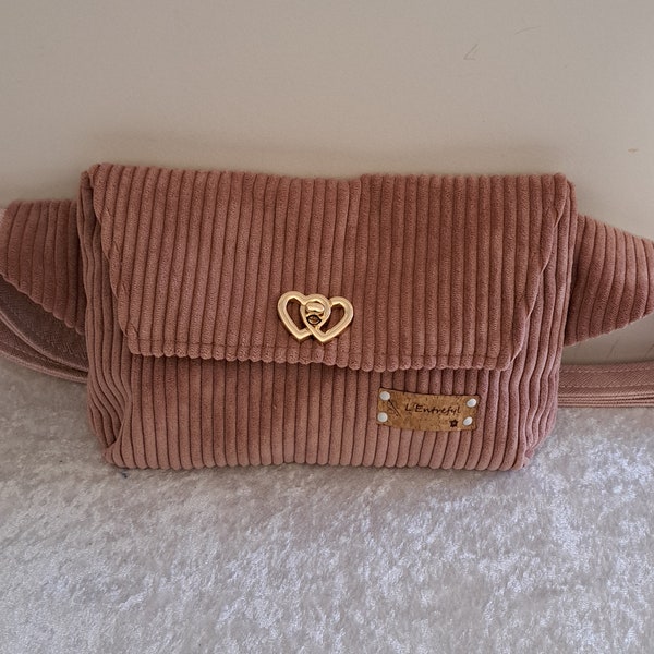 Sac Banane velours côtelé rose poudré