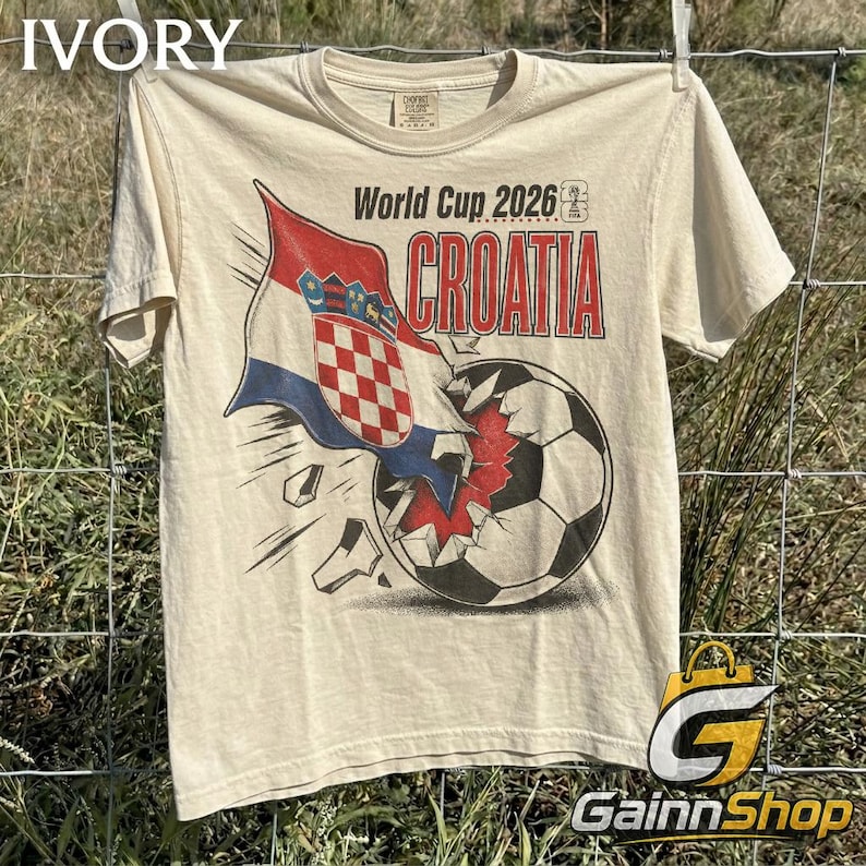 Retro Croatia Soccer World Comfort Colors Shirt, 90s Soccer Team World Graphic Tee image 2