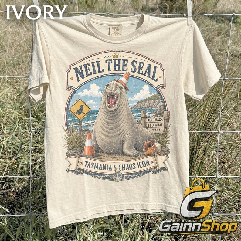 Neil The Seal Shirt, Tasmania Chaos Icon Elephant Seal T-Shirt, Funny Animal Meme Shirt, Vintage Graphic Tee, Comfort Colors tee image 3