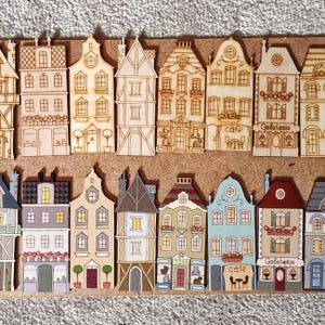 Costruisci la tua piccola città - Set di artigianato originale - Forme di case in legno da dipingere - Ispirato all'autentica architettura europea