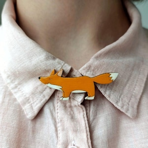 CUTE FOX PIN - Handmade wooden fox pin