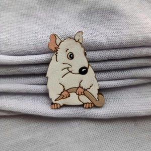 Whiskers the Rat – Handmade Wooden Pin