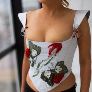Historical Corset Corset with lacing with hand embroidery Corset for prom dress