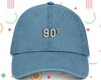 Casquette en jean vintage des années 90, cadeau original pour les millennials.