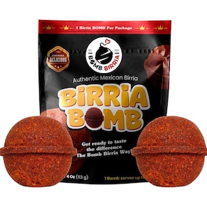 Birria bombs from Bomb Birria. Spice bomb created to make your cook time much faster and easier.  2 per package. Restaurant quality birria.
