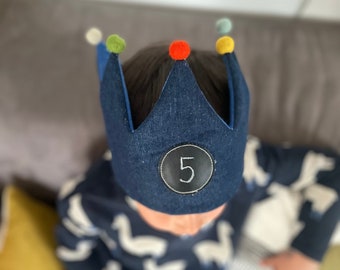 Corona para niños, corona de cumpleaños, corona de tela, corona reversible, corona personalizada, corona con números, corona bébés