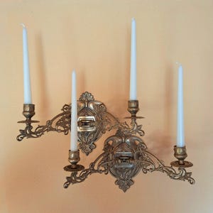 1 of 2 - very large Art Nouveau piano candle holder - brass - old piano lamp 2 arms - wall candle holder antique style - 1940s