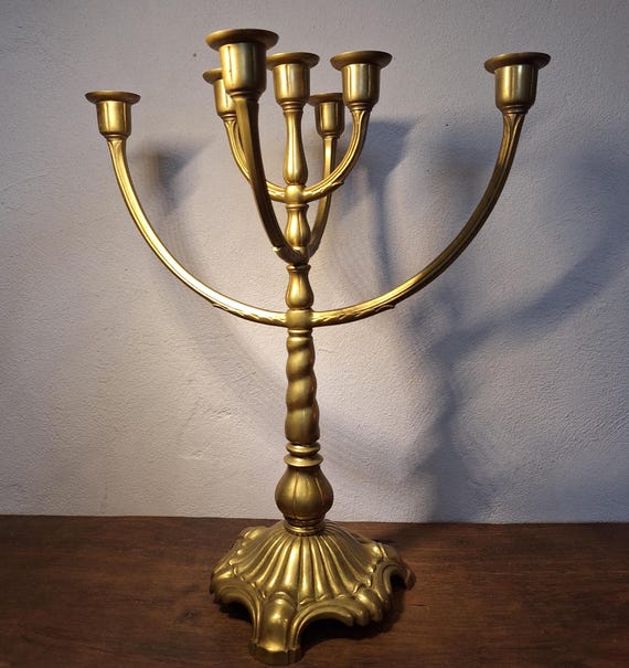 Großer alter Kerzenständer Messing - Menora verstellbar - mid century - Kerzenhalter 7 armig - Kerzenleuchter - Kandelaber antik Stil