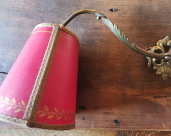 Antike französische Bouillotte Wandlampe -  Wandleuchte - um 1900 - Messing / gestärktes Papier / Stoffbordüre  - Schwenkarm - Rarität