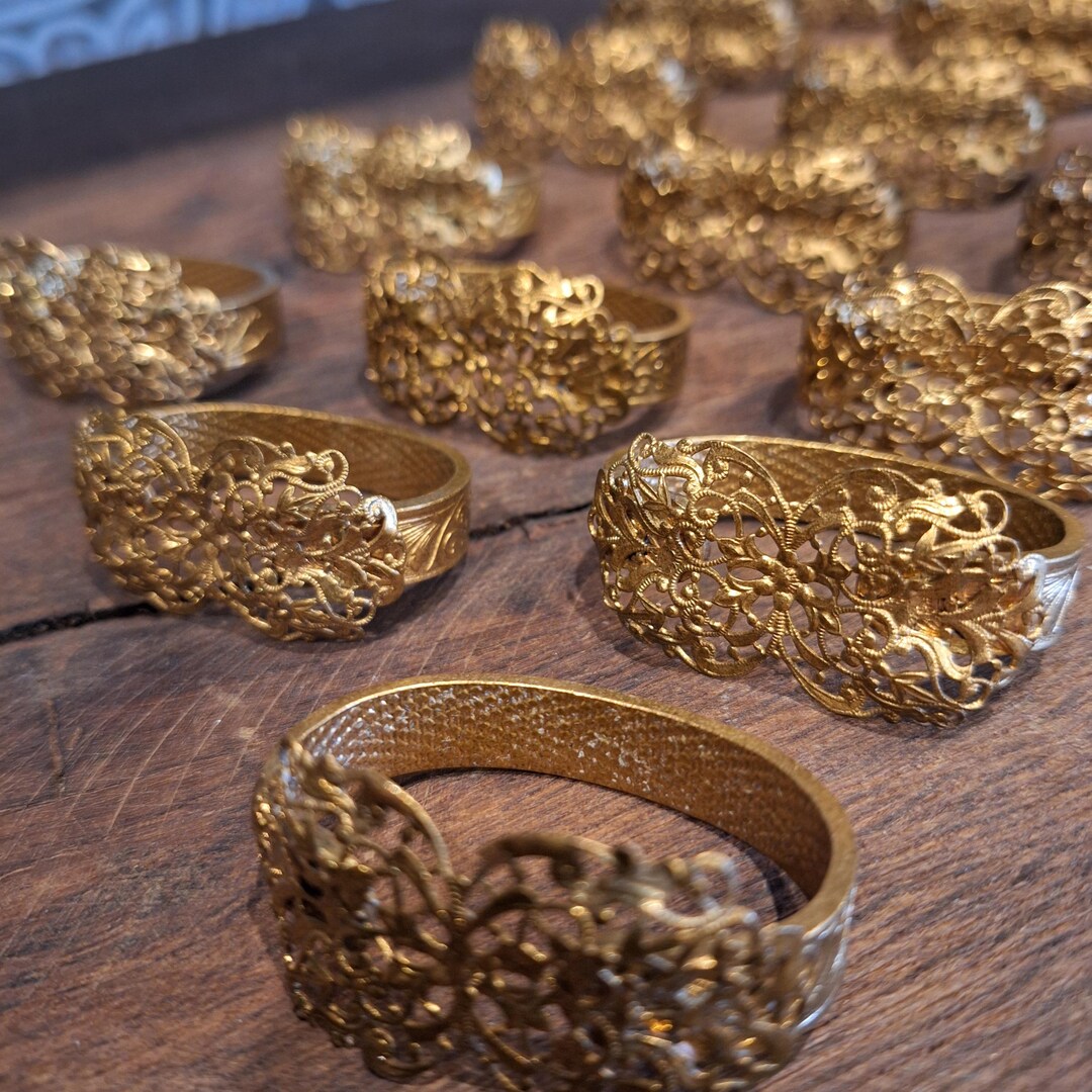 Very Stylish Old Napkin Rings Made of Bronze Filigree and Noble 60s Mid ...